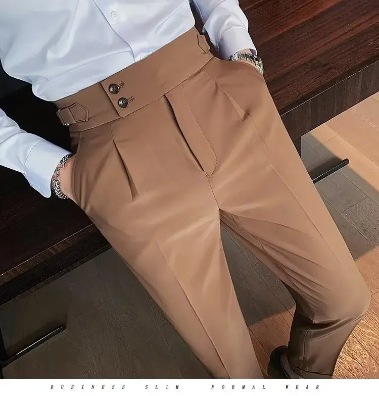 Threebooy Nadir Coffee Color Men's Trousers Classic Trendy Paris Button Single Pleat Slims Smooths Your Silhouette Business Casual Pants