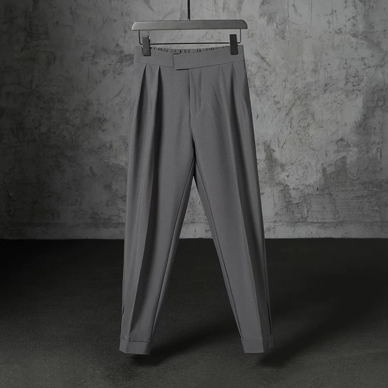 Threebooy  New Japanese Retro Velcro Male Suit Pants Light Luxury Straight Draped Business Casual Pants Premium Slim Elegant Ninth Trousers