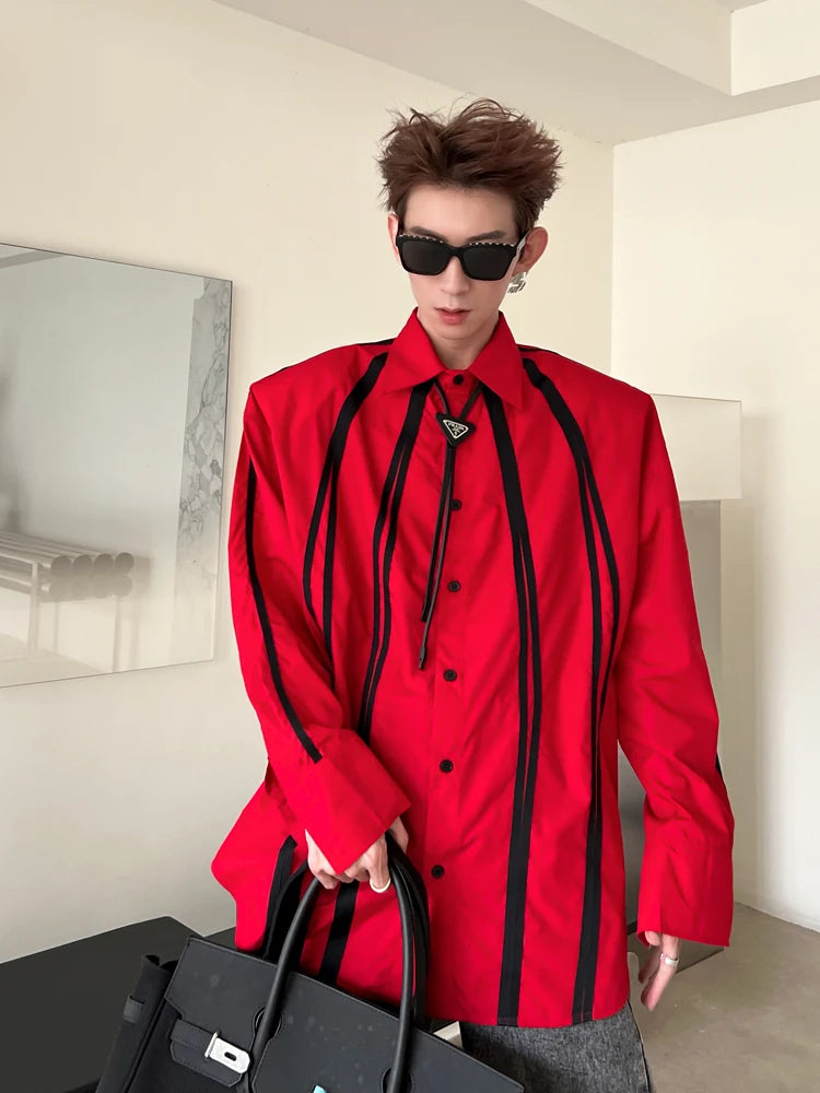 Threebooy Fashion Korean Spring New Long Sleeve Men turndown collar T-shirt Round Collar White Black Red Solid Color Shirts For Male