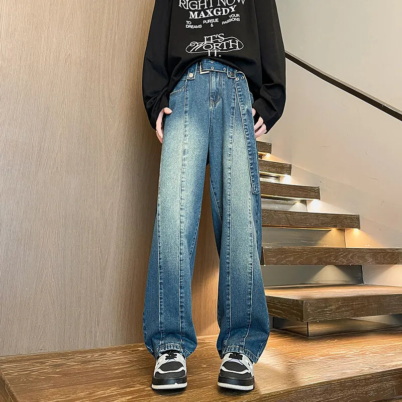Threebooy New Big boy Jeans for Men Streetwear Baggy Jeans Large size Patchwork Denim Leisure Simple Dime Pants Women Jeans Hot  jean