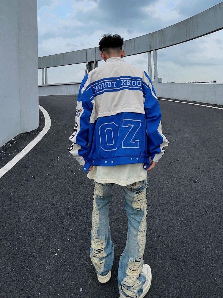 Threebooy American Retro Racing Jacket Handsome Detachable Function Racing Suit Jacket Men Loose Niche Button Up Baseball Uniform
