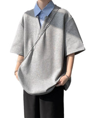 Threebooy  New Fake Two-piece Shirt Collar Short-sleeved T-shirt Men's Summer American Loose Versatile Pullover
