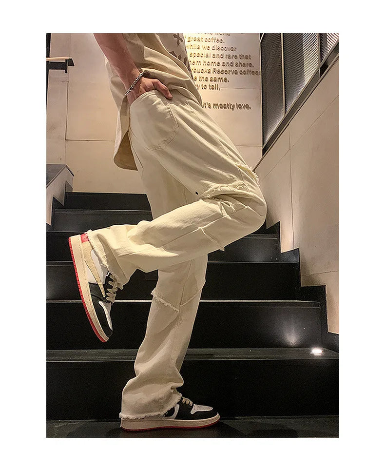 Threebooy New Spring Jeans Loose-fit Straight-leg Sporty Workwear Pants Hong Style Washing Jeans For Men