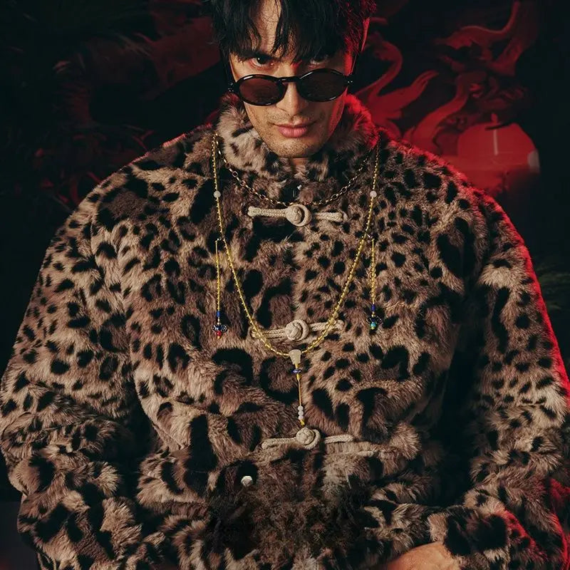 Threebooy New Faux Fur Rabbit Fur Autumn Winter New Jackets Chinese Style Leopard Printed Warm Coats Plush Tang Suit Jackets Chic