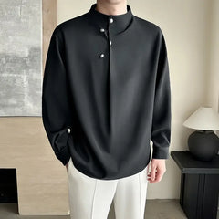 Threebooy  Spring Long Sleeved Pullover Shirt Men Loose Casual Social Streetwear Shirt  Button Decoration Korean Shirt Men Clothing
