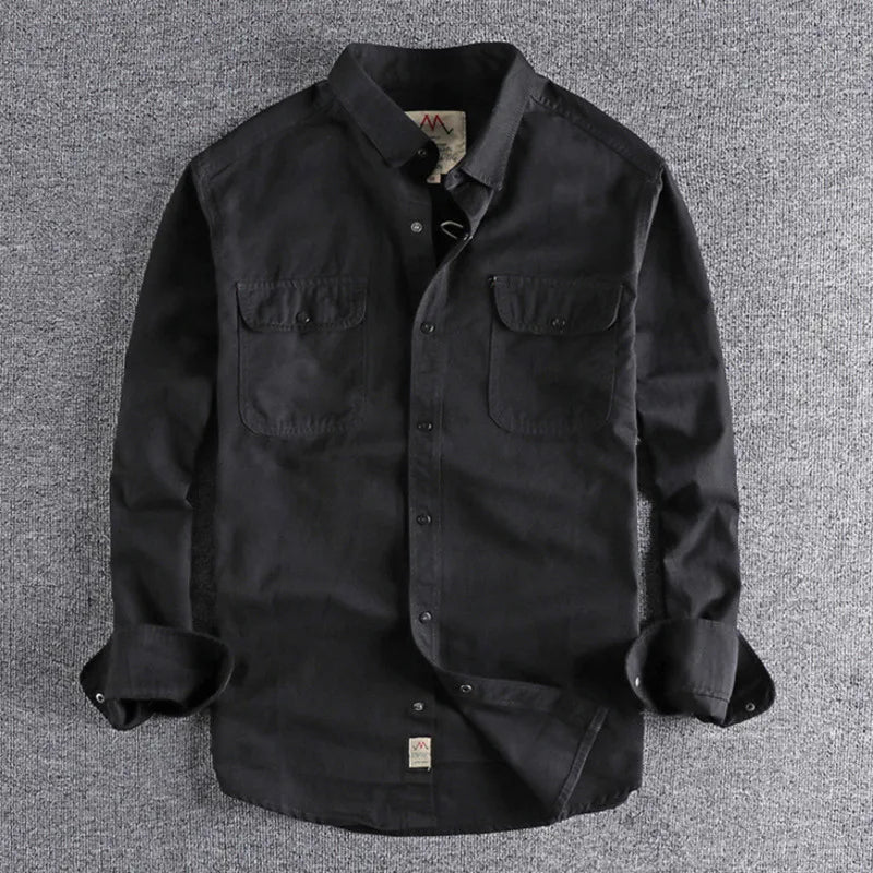 Threebooy  Vintage Retro Men Cargo Shirt Jacket Canvas Cotton Khaki Military Uniform Light Casual Work Safari Style Shirts Mens Tops Shirt