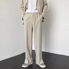 Threebooy  Men Casual Pants Summer New Fashion Korean Slim Suit Pants Personality Slit Wide Blazer Trousers Male Streetwear