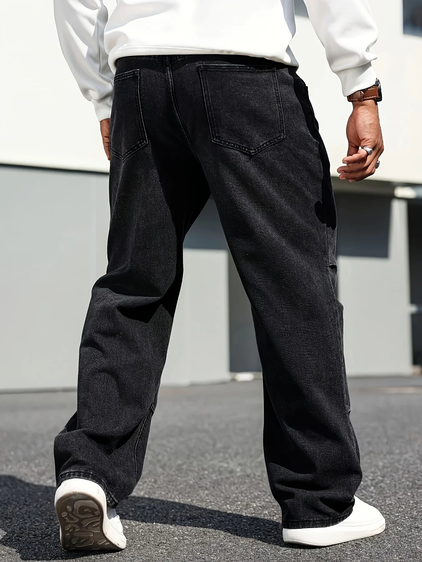 Threebooy  Men's Classic Straight-Leg Jeans - Cotton Blend, Dark Blue Denim, Non-Stretch, All-Season Wear, Comfort Fit with Slant Pockets