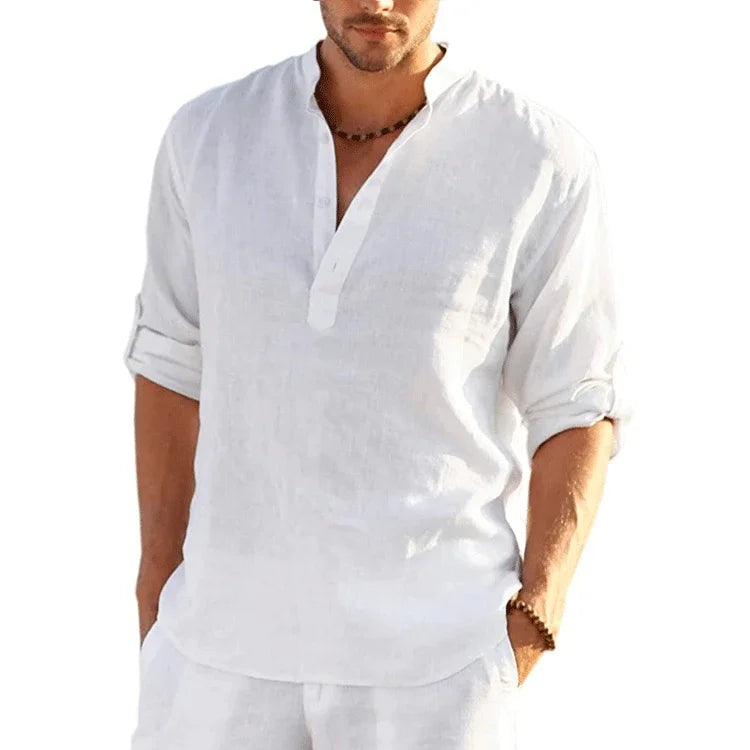 Threebooy  New Linen Shirt Men Brief Breathable Comfy Solid Color Long Sleeve Loose Harajuku Casual Blouse Hawaiian Shirts