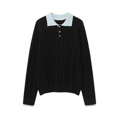 Threebooy Fashion Patchwork Men Polo Sweater Light Luxury Japanese Popular Knitwear Premium Quality Long Sleeve Pullover Trendy Streetwear