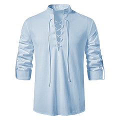 Threebooy  New Men's Casual Blouse Cotton Linen Shirt Tops Long Sleeve Tee Shirt Spring Autumn Slanted Placket Vintage Yoga Shirts