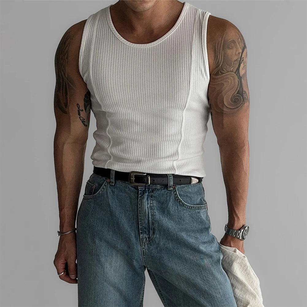 Threebooy  Mens Ribbed Sleeveless Tank Top  Activewear Fitness Sports Bodybuilding Vest Top