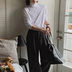 Threebooy  Simple Pile Collar Long-Sleeved T-Shirt Men Spring Aautumn New Fashion Pure Cotton Bottoming Shirt Korean Style Trendy Top