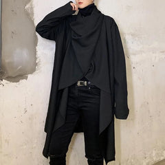 Threebooy Men Coats Long Sleeve Scarf Collar Trench Ponchos Cotton Outwear Solid Cloak Vintage Irregular Jackets Men Streetwear