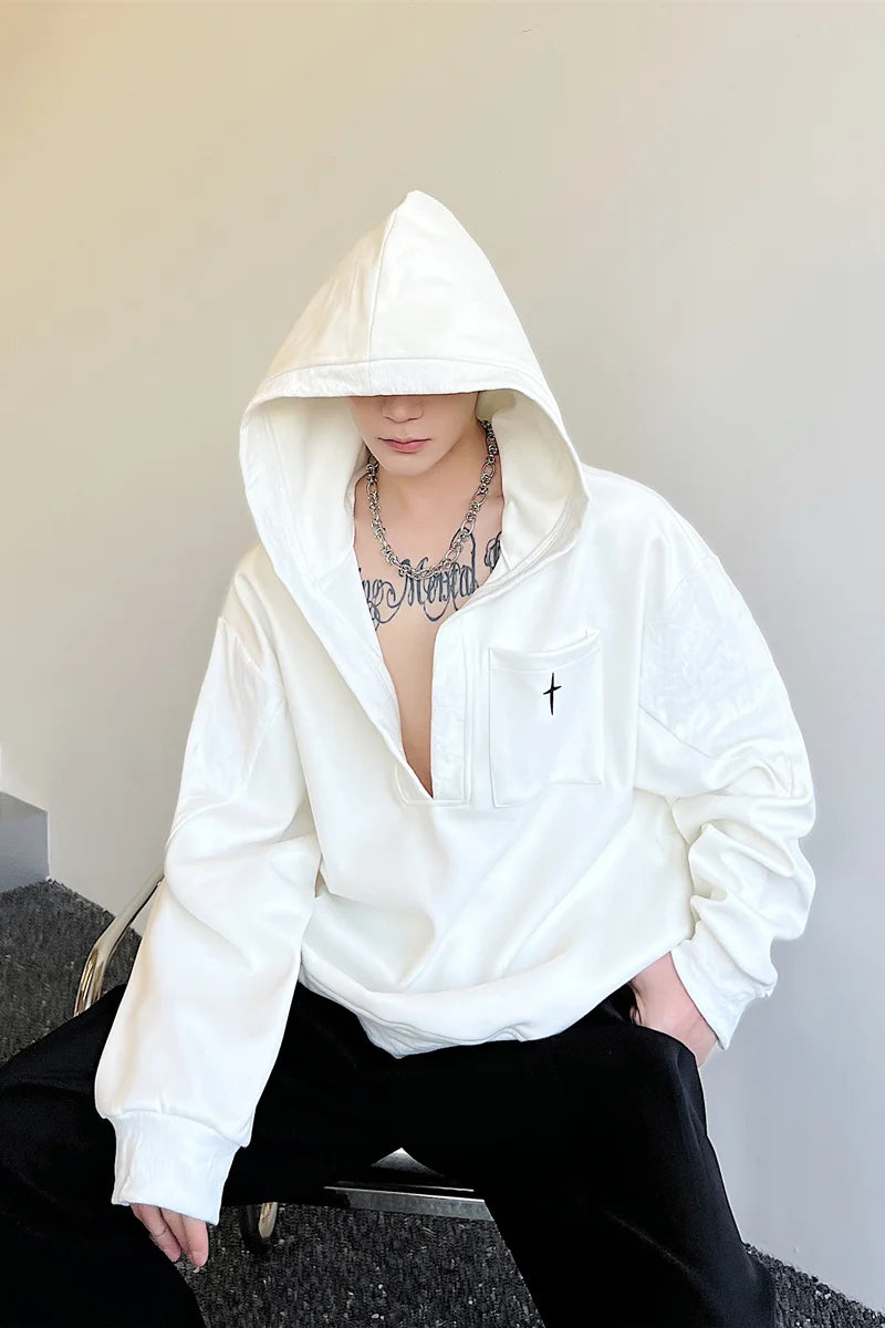 Threebooy Korean Spring Streetwear Collar black white Sweatshirt Men Spring Korean Loose Trendy Casual Coat Male Hoodies Sweatshirts