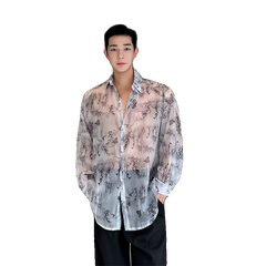 Threebooy Transparent Shirt Men Fashion Printed Harajuku Shirt Top Korean Loose Casual Clothes Sun-proof Daily All-match Summer Holiday