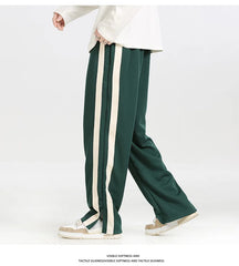 Threebooy Men's Striped Slit Pants Spring Autumn Straight Wide Leg Trousers High Street Loose Casual Trousers Fashion Men Clothing