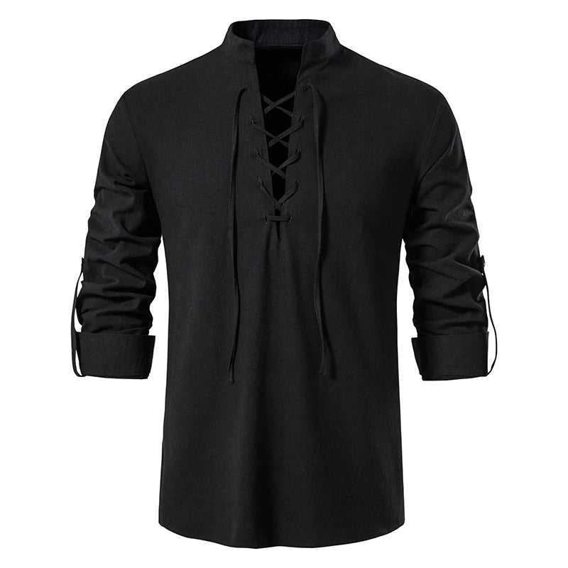 Threebooy  New Men's Casual Blouse Cotton Linen Shirt Tops Long Sleeve Tee Shirt Spring Autumn Slanted Placket Vintage Yoga Shirts