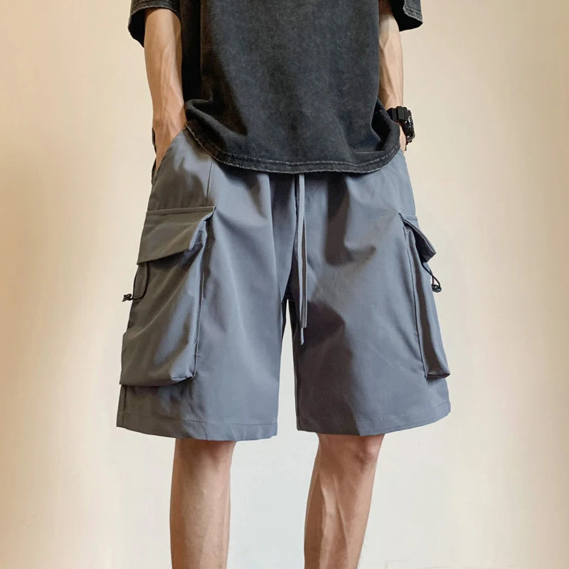 Threebooy  American Cargo Shorts Street Functional Shorts Hip-hop Loose Pocket Strike Pants Men's Outdoor Work Shorts Straight Sports Urban