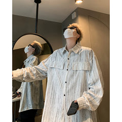 Threebooy Corduroy Printed Work Shirts Men's Single Breasted Casual Jacket Coats Men Korean Fashion Cityboy Long-sleeve Simple Shirt