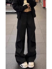 Threebooy  American Style Pleated Wide Leg Pants Men Spring High Waist Straight Cut Casual Long Trousers Slimming Effect Stylish