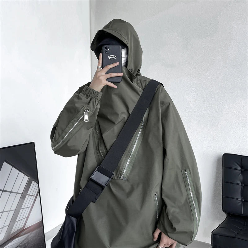 Threebooy Men's Korean Style Clothes for  Outerwear Loose Fitting Hooded Jackets Man Hoodie Original Clothing Popular Coats