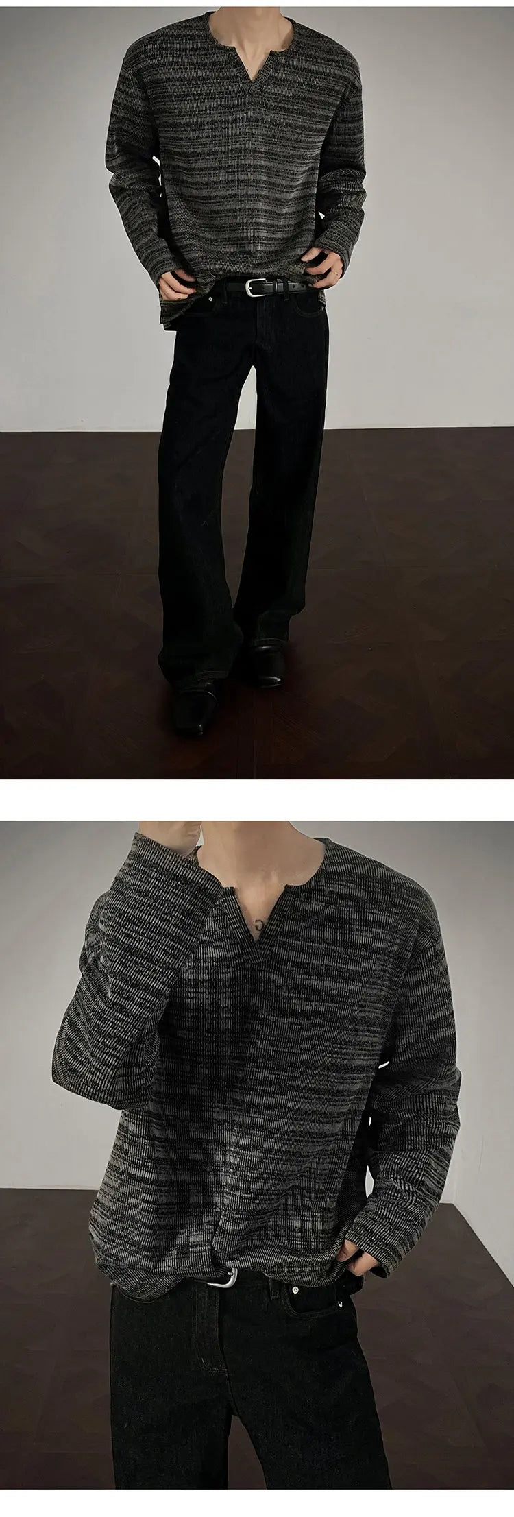 Threebooy 2025 New Fall Mens Long Sleeve Tshirt Soft Comfortable Casual Knitted Shirt V Neck Top Fashion Mens Clothing Teen Boys Clothing