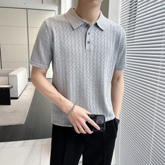 Threebooy British Style Men's Summer Casual Hollow Out Short Sleeves Polo Shirts/Male Slim Fit Knitting Polo Shirts S-3XL