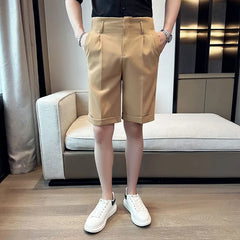 Threebooy British Style Summer Naples Straight Suit Shorts Men New Slim Fit Business Formal Knee Length Short Pants Hommes Streetwear