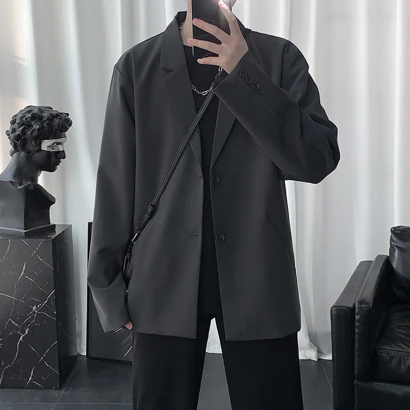 Threebooy Blazers Men Casual Solid Color Loose Long Sleeve Suit Jacket Streetwear for Male Daily Outerwear Autumn Suit's Tops Chic