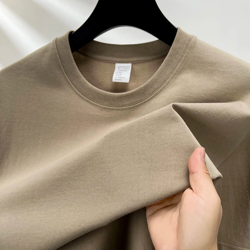 Threebooy  100% pure cotton summer high-end brand men's short sleeve round neck fashionable style half sleeved top breathable T-shirt