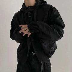 Threebooy  New Style Hooded Jacket Spring Loose Trend Cargo Jackets Zipper Solid Color Fashion Tide Casual Men's Clothing