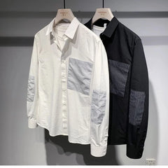 Threebooy  Fashion Striped Contrast Loose Long Sleeve Blouse Spring Autumn New Polo Neck Youth Trend Shirt Tops Korean Casual Men Clothing