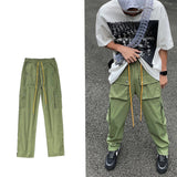 Threebooy Men's Pure Color Multi Pocket Cargo Casual Pants Leisure Green/black Color Sweatpants Elastic Waist Trousers Size M-2XL