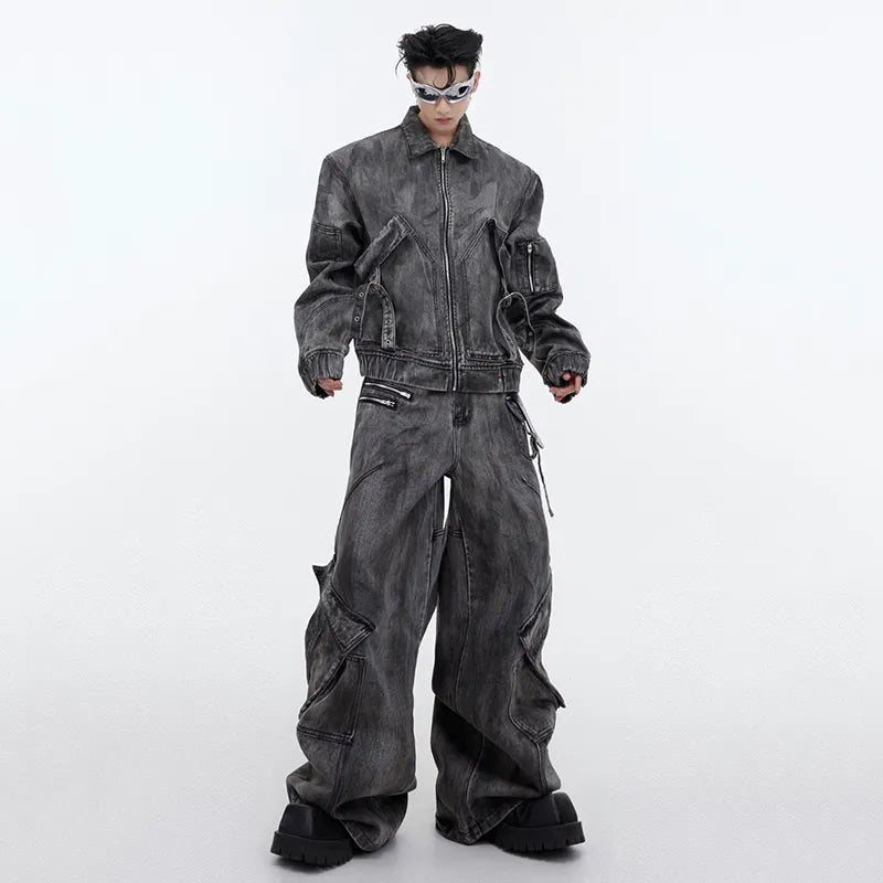 Threebooy Men's Signature Baggy Gray Denim 2-Piece Set