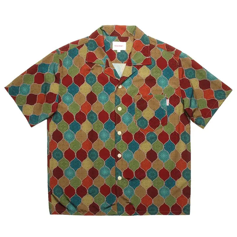 Threebooy Summer Retro Shirt Court Style Top Japanese Vintage High-end Cuban Collar Hawaiian Short Sleeve Shirt Aesthetic High Street