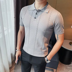 Threebooy Light Luxury High-end Knitted POLO Shirt Men's Summer Casual Polo Shirt Korean Fashion Short Sleeve T-shirt Men's Luxury Top 4XL