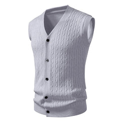 Threebooy New Autumn Men's Knit Vest Sleeveless Sweater Cardigan Fashion V-Neck Solid Color Single Breasted Slim Fit Knitted Waistcoat Men