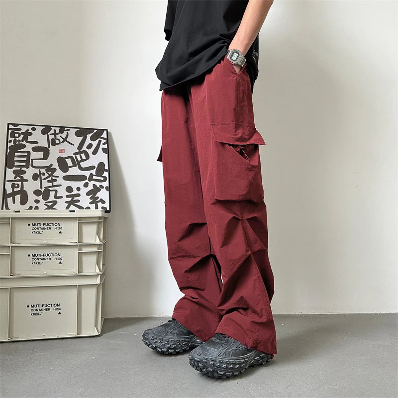 Threebooy  Summer Thin Casual Pants Men Pocket Cargo Pants Men Japanese Streetwear Hip-hop Loose Straight Pants Mens Vintage Trousers M-3XL
