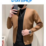 Threebooy Men Spring Autumn Cardigan Sweater Fashion Sim Fit Patchwork V Neck Mens Knitted Cardigan Single Breasted Casual Sweatercoat Man