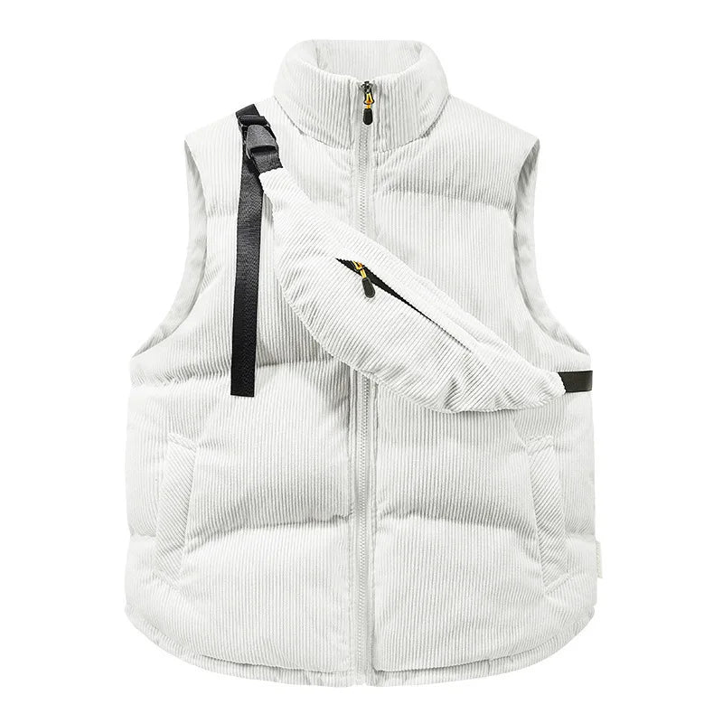 Threebooy Autumn winter corduroy hot item stand up collar new cotton vest with shoulder bag fashion jacket vest