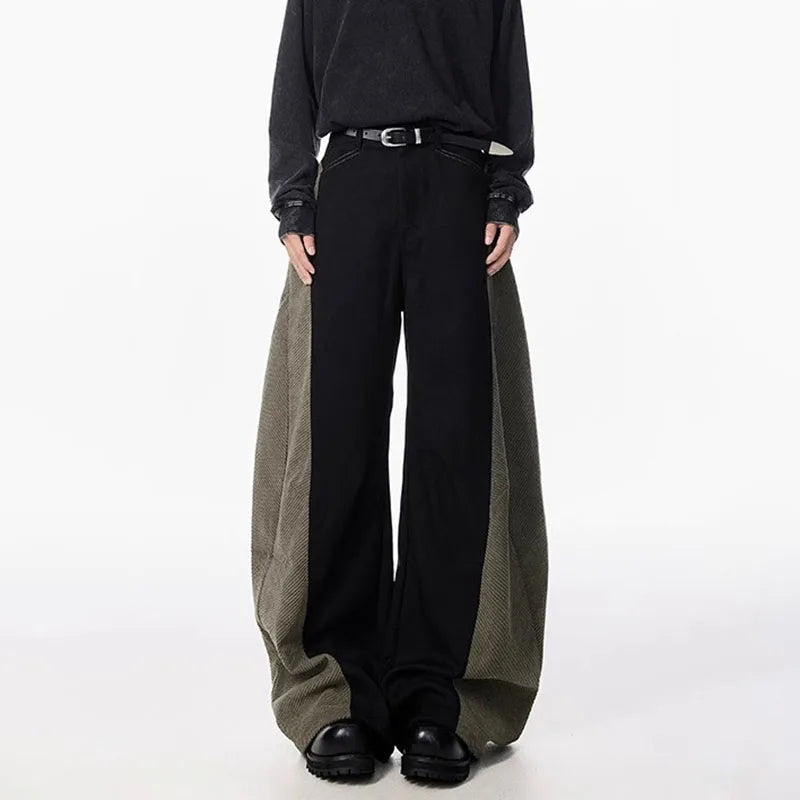 Threebooy New Autumn Winter Casual Pants Men'S Wide Leg Pants Fashion Retro Contrasting Color Curved Knife Pants Loose Straight Leg Pants