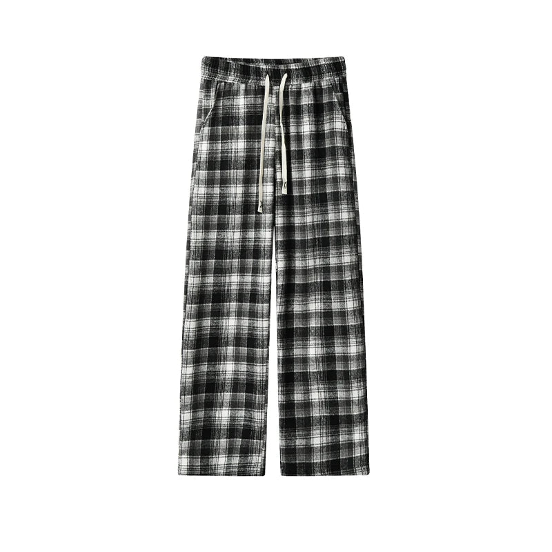 Threebooy Autumn Woolen Pants Men Fashion Retro Plaid Pants Men Streetwear Hip-hop Loose Wide Leg Pants Mens Vintage Trousers Large Size