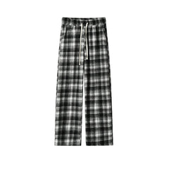 Threebooy Autumn Woolen Pants Men Fashion Retro Plaid Pants Men Streetwear Hip-hop Loose Wide Leg Pants Mens Vintage Trousers Large Size