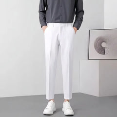 Threebooy  Button Zipper High Waist Solid Color Pocket Men's Casual Suit Pants Loose Formal Fashion Casual Trousers