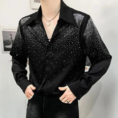 Threebooy Mens Sexy Diamond Shoulder Pad Shirt Autumn Genderless Fashion Lazy Style Nightclub Performance Loose Long Sleeve Shirt Unisex