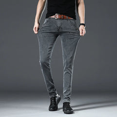 Threebooy  4 Colors Fashion Korean Men Skinny Jeans Nostalgia Snowflake Washed Slim Fit Classic Casual Street Skateboarding Denim Trousers