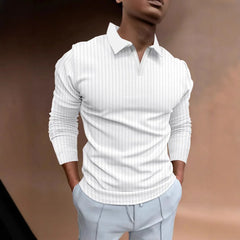 Threebooy  Men's Autumn Fitness Casual Collar Long Sleeve Striped V-Neck Polo Shirt