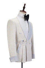 Threebooy  Men's Suit 2 Pieces Blazer Pants Bow Collar One Button with Belt Wedding Tuxedos Work Business Formal