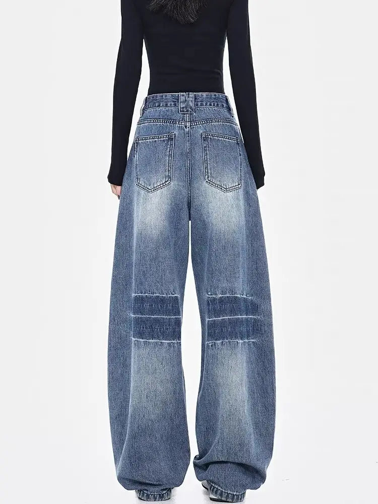 Threebooy 2025 Spring Men and Women Trendy Personalized Straight Tube Washed Curved Knife Jeans Couple Loose Hip Hop Casual Pants y2k